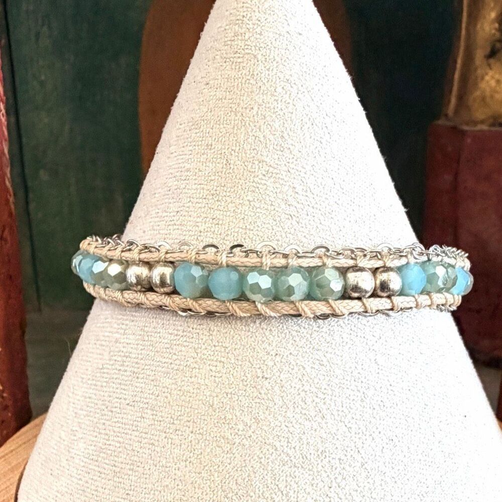 Boho Aqua Beaded  Bracelet - Picture 3 of 6